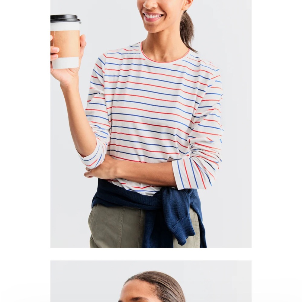 KULE Orange and White Fitted 3/4 Sleeve Tee